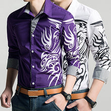 Load image into Gallery viewer, Men Fashion Dragon Pattern Printing Shirt Long Sleeve Slim Fit Lapel T-shirt Top - provenclothes