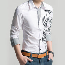Load image into Gallery viewer, Men Fashion Dragon Pattern Printing Shirt Long Sleeve Slim Fit Lapel T-shirt Top - provenclothes