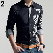 Load image into Gallery viewer, Men Fashion Dragon Pattern Printing Shirt Long Sleeve Slim Fit Lapel T-shirt Top - provenclothes