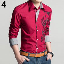 Load image into Gallery viewer, Men Fashion Dragon Pattern Printing Shirt Long Sleeve Slim Fit Lapel T-shirt Top - provenclothes