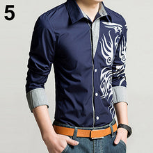 Load image into Gallery viewer, Men Fashion Dragon Pattern Printing Shirt Long Sleeve Slim Fit Lapel T-shirt Top - provenclothes