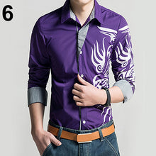 Load image into Gallery viewer, Men Fashion Dragon Pattern Printing Shirt Long Sleeve Slim Fit Lapel T-shirt Top - provenclothes