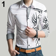 Load image into Gallery viewer, Men Fashion Dragon Pattern Printing Shirt Long Sleeve Slim Fit Lapel T-shirt Top - provenclothes