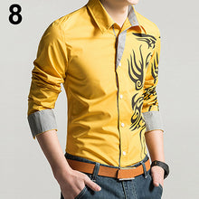 Load image into Gallery viewer, Men Fashion Dragon Pattern Printing Shirt Long Sleeve Slim Fit Lapel T-shirt Top - provenclothes