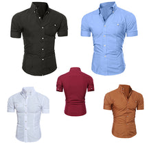 Load image into Gallery viewer, Men's Bussiness Lapel Button Down Short Sleeve Top Blouse Casual Solid Shirt - provenclothes