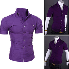 Load image into Gallery viewer, Men's Bussiness Lapel Button Down Short Sleeve Top Blouse Casual Solid Shirt - provenclothes