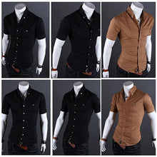 Load image into Gallery viewer, Men's Bussiness Lapel Button Down Short Sleeve Top Blouse Casual Solid Shirt - provenclothes