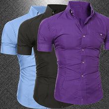 Load image into Gallery viewer, Men's Bussiness Lapel Button Down Short Sleeve Top Blouse Casual Solid Shirt - provenclothes