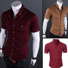 Load image into Gallery viewer, Men's Bussiness Lapel Button Down Short Sleeve Top Blouse Casual Solid Shirt - provenclothes