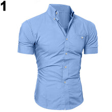Load image into Gallery viewer, Men's Bussiness Lapel Button Down Short Sleeve Top Blouse Casual Solid Shirt - provenclothes