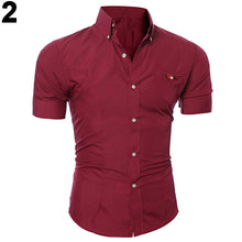 Load image into Gallery viewer, Men's Bussiness Lapel Button Down Short Sleeve Top Blouse Casual Solid Shirt - provenclothes