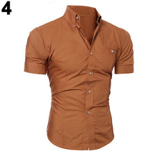 Load image into Gallery viewer, Men's Bussiness Lapel Button Down Short Sleeve Top Blouse Casual Solid Shirt - provenclothes