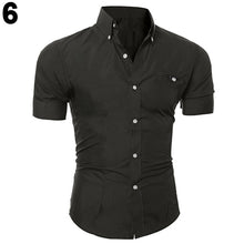 Load image into Gallery viewer, Men's Bussiness Lapel Button Down Short Sleeve Top Blouse Casual Solid Shirt - provenclothes
