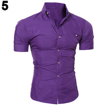 Load image into Gallery viewer, Men's Bussiness Lapel Button Down Short Sleeve Top Blouse Casual Solid Shirt - provenclothes