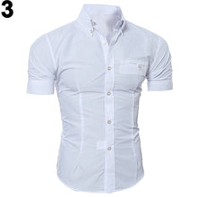 Load image into Gallery viewer, Men's Bussiness Lapel Button Down Short Sleeve Top Blouse Casual Solid Shirt - provenclothes