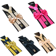 Load image into Gallery viewer, Solid Color Kids Adult Clip-on Elastic Y-Shape Adjustable Suspenders Bowtie Set - provenclothes