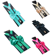 Load image into Gallery viewer, Solid Color Kids Adult Clip-on Elastic Y-Shape Adjustable Suspenders Bowtie Set - provenclothes