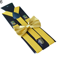 Load image into Gallery viewer, Solid Color Kids Adult Clip-on Elastic Y-Shape Adjustable Suspenders Bowtie Set - provenclothes