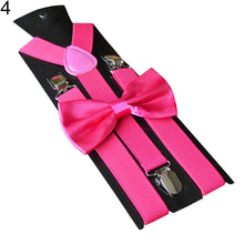 Load image into Gallery viewer, Solid Color Kids Adult Clip-on Elastic Y-Shape Adjustable Suspenders Bowtie Set - provenclothes