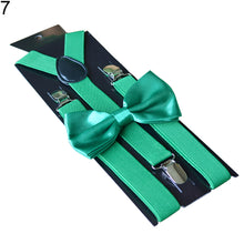 Load image into Gallery viewer, Solid Color Kids Adult Clip-on Elastic Y-Shape Adjustable Suspenders Bowtie Set - provenclothes