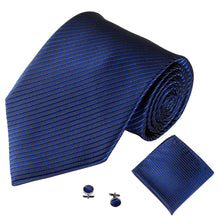 Load image into Gallery viewer, Solid Color Stripe Jacquard Business Men Necktie Handkerchief Cuff Links Set - provenclothes