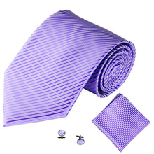 Load image into Gallery viewer, Solid Color Stripe Jacquard Business Men Necktie Handkerchief Cuff Links Set - provenclothes