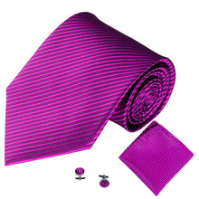 Load image into Gallery viewer, Solid Color Stripe Jacquard Business Men Necktie Handkerchief Cuff Links Set - provenclothes