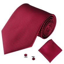 Load image into Gallery viewer, Solid Color Stripe Jacquard Business Men Necktie Handkerchief Cuff Links Set - provenclothes
