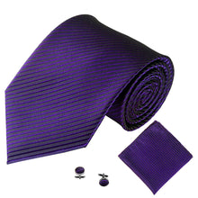 Load image into Gallery viewer, Solid Color Stripe Jacquard Business Men Necktie Handkerchief Cuff Links Set - provenclothes