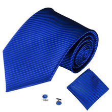 Load image into Gallery viewer, Solid Color Stripe Jacquard Business Men Necktie Handkerchief Cuff Links Set - provenclothes