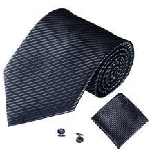 Load image into Gallery viewer, Solid Color Stripe Jacquard Business Men Necktie Handkerchief Cuff Links Set - provenclothes