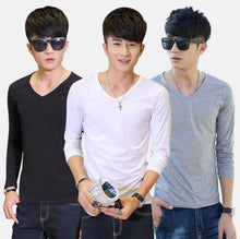 Load image into Gallery viewer, Long Sleeve Men's T-Shirt Slim Fit V-Neck Casual Solid Color Tee Bottoming Top - provenclothes