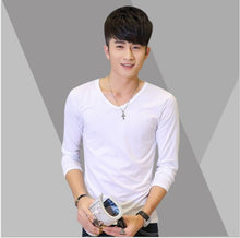 Load image into Gallery viewer, Long Sleeve Men's T-Shirt Slim Fit V-Neck Casual Solid Color Tee Bottoming Top - provenclothes