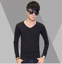 Load image into Gallery viewer, Long Sleeve Men's T-Shirt Slim Fit V-Neck Casual Solid Color Tee Bottoming Top - provenclothes
