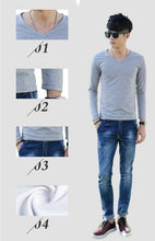 Load image into Gallery viewer, Long Sleeve Men's T-Shirt Slim Fit V-Neck Casual Solid Color Tee Bottoming Top - provenclothes