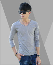 Load image into Gallery viewer, Long Sleeve Men's T-Shirt Slim Fit V-Neck Casual Solid Color Tee Bottoming Top - provenclothes