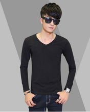 Load image into Gallery viewer, Long Sleeve Men's T-Shirt Slim Fit V-Neck Casual Solid Color Tee Bottoming Top - provenclothes