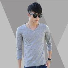 Load image into Gallery viewer, Long Sleeve Men's T-Shirt Slim Fit V-Neck Casual Solid Color Tee Bottoming Top - provenclothes