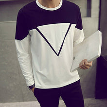 Load image into Gallery viewer, Men Fashion Cotton Colors Stitching Inverted Triangle Print Long Sleeve T-Shirt - provenclothes