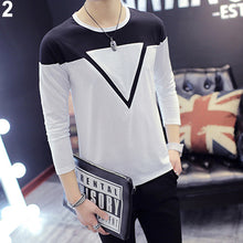 Load image into Gallery viewer, Men Fashion Cotton Colors Stitching Inverted Triangle Print Long Sleeve T-Shirt - provenclothes
