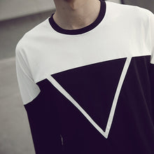 Load image into Gallery viewer, Men Fashion Cotton Colors Stitching Inverted Triangle Print Long Sleeve T-Shirt - provenclothes