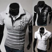 Load image into Gallery viewer, Men's Fashion Summer Letter Print Lapel Collar Short Sleeve T-Shirt Button Top - provenclothes