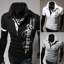 Load image into Gallery viewer, Men's Fashion Summer Letter Print Lapel Collar Short Sleeve T-Shirt Button Top - provenclothes