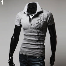 Load image into Gallery viewer, Men's Fashion Summer Letter Print Lapel Collar Short Sleeve T-Shirt Button Top - provenclothes