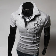 Load image into Gallery viewer, Men's Fashion Summer Letter Print Lapel Collar Short Sleeve T-Shirt Button Top - provenclothes