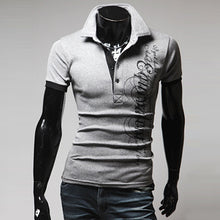 Load image into Gallery viewer, Men's Fashion Summer Letter Print Lapel Collar Short Sleeve T-Shirt Button Top - provenclothes
