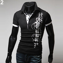 Load image into Gallery viewer, Men's Fashion Summer Letter Print Lapel Collar Short Sleeve T-Shirt Button Top - provenclothes
