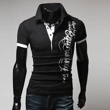Load image into Gallery viewer, Men's Fashion Summer Letter Print Lapel Collar Short Sleeve T-Shirt Button Top - provenclothes