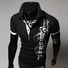 Load image into Gallery viewer, Men's Fashion Summer Letter Print Lapel Collar Short Sleeve T-Shirt Button Top - provenclothes