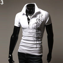 Load image into Gallery viewer, Men's Fashion Summer Letter Print Lapel Collar Short Sleeve T-Shirt Button Top - provenclothes